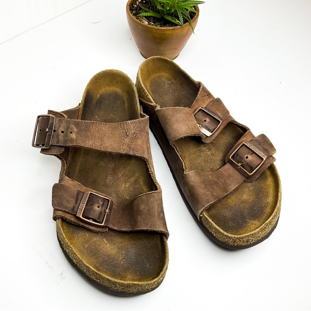 Men’s BIRKENSTOCKS Brown Leather Sandals with Buckles